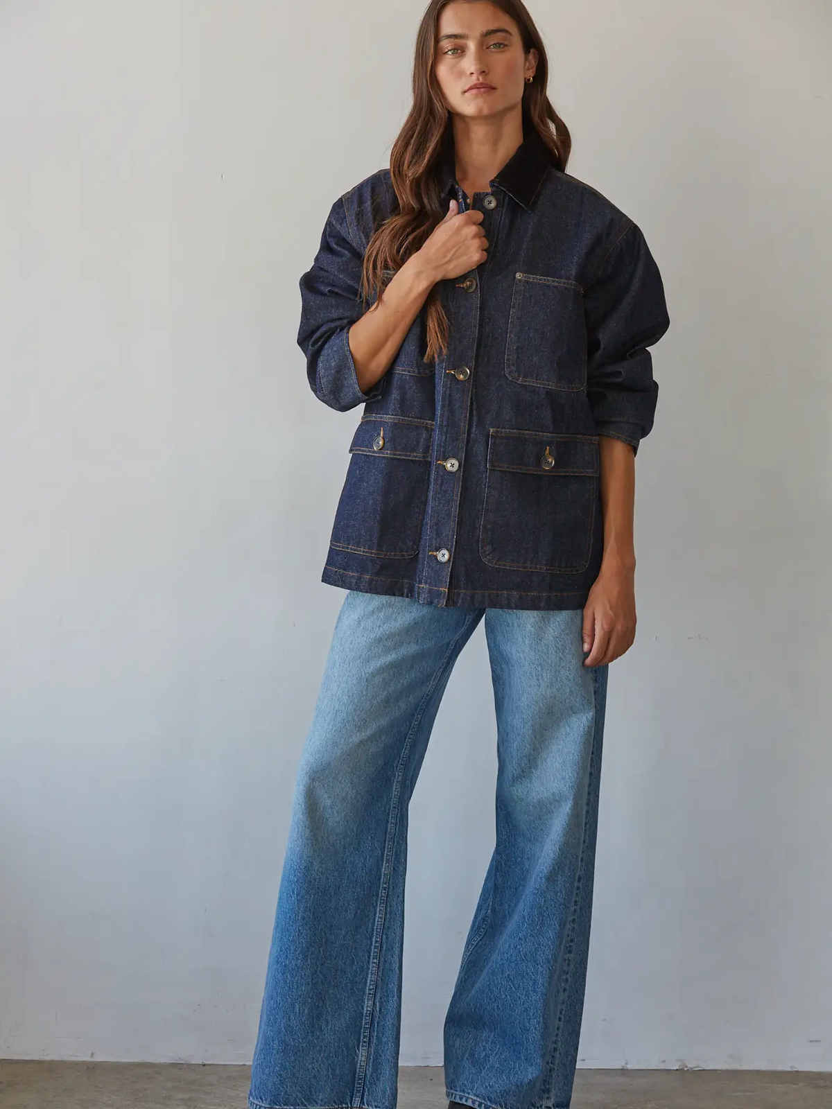 Woven Denim Cotton Button Down Jacket