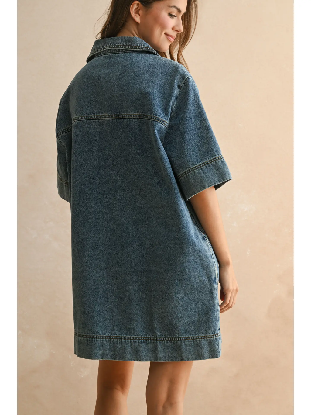 V-Neck Denim Tunic Dress - Denim