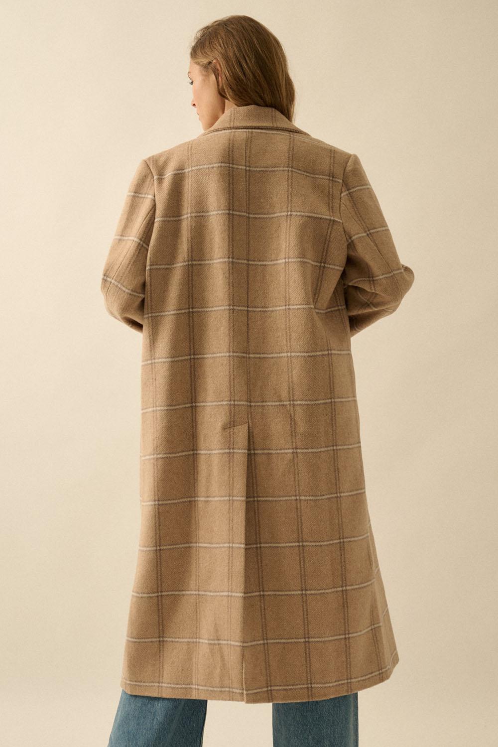 Paid Herringbone Tweed Calf-Length Overcoat
