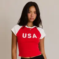 Cap Sleeve USA Baby Tee - Red