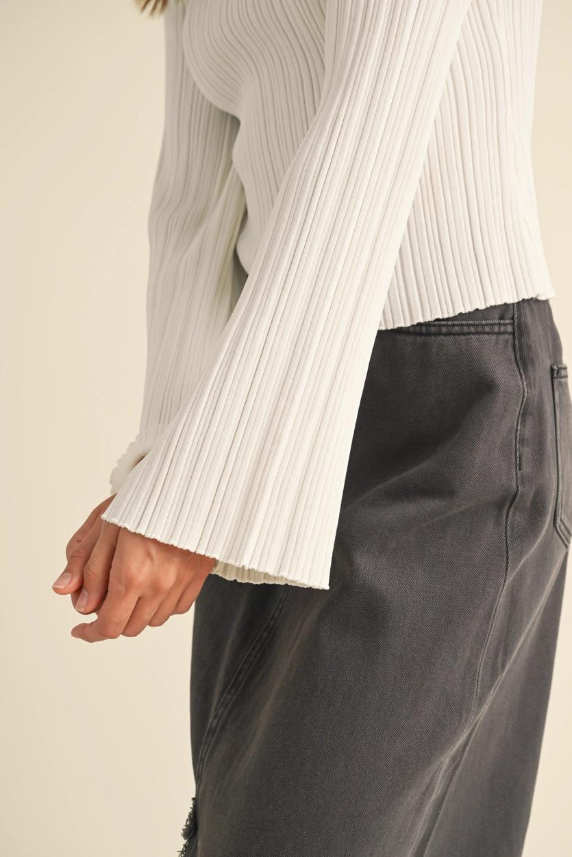 Ribbed Long Sleeve Knitted Top - Off White