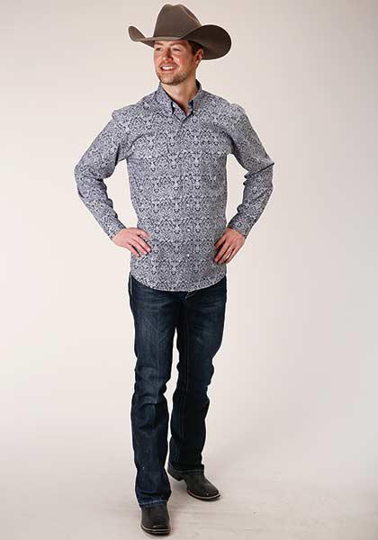 MENS L/S SHIRT   AMARILLO ALLOVER PRINT 2PKTS BUTTON  1380 CRYSTAL MEDALLION