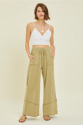 MINERAL-WASHED KNIT WIDE-LEG PANTS - SAGE