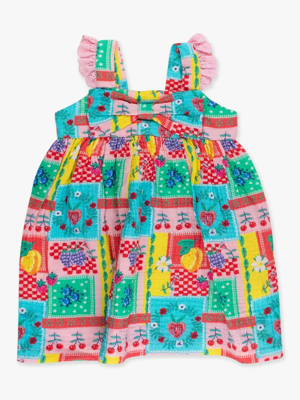 Girls Picnic Party Patchwork Cotton Gauze Flutter Bow Woven Dress