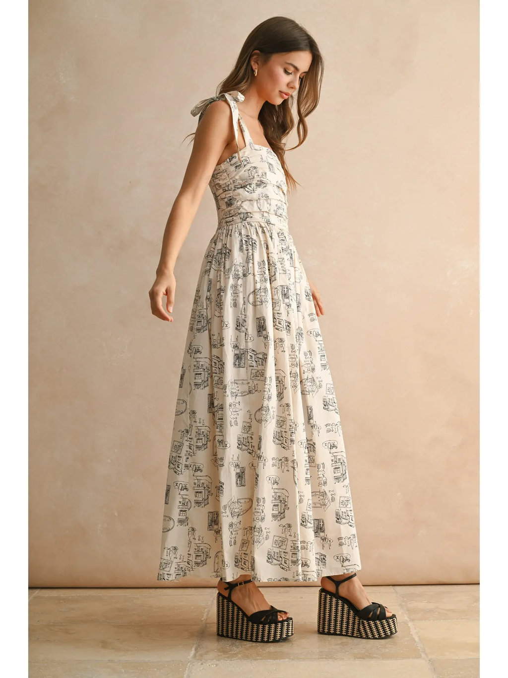Town Print Long Dress