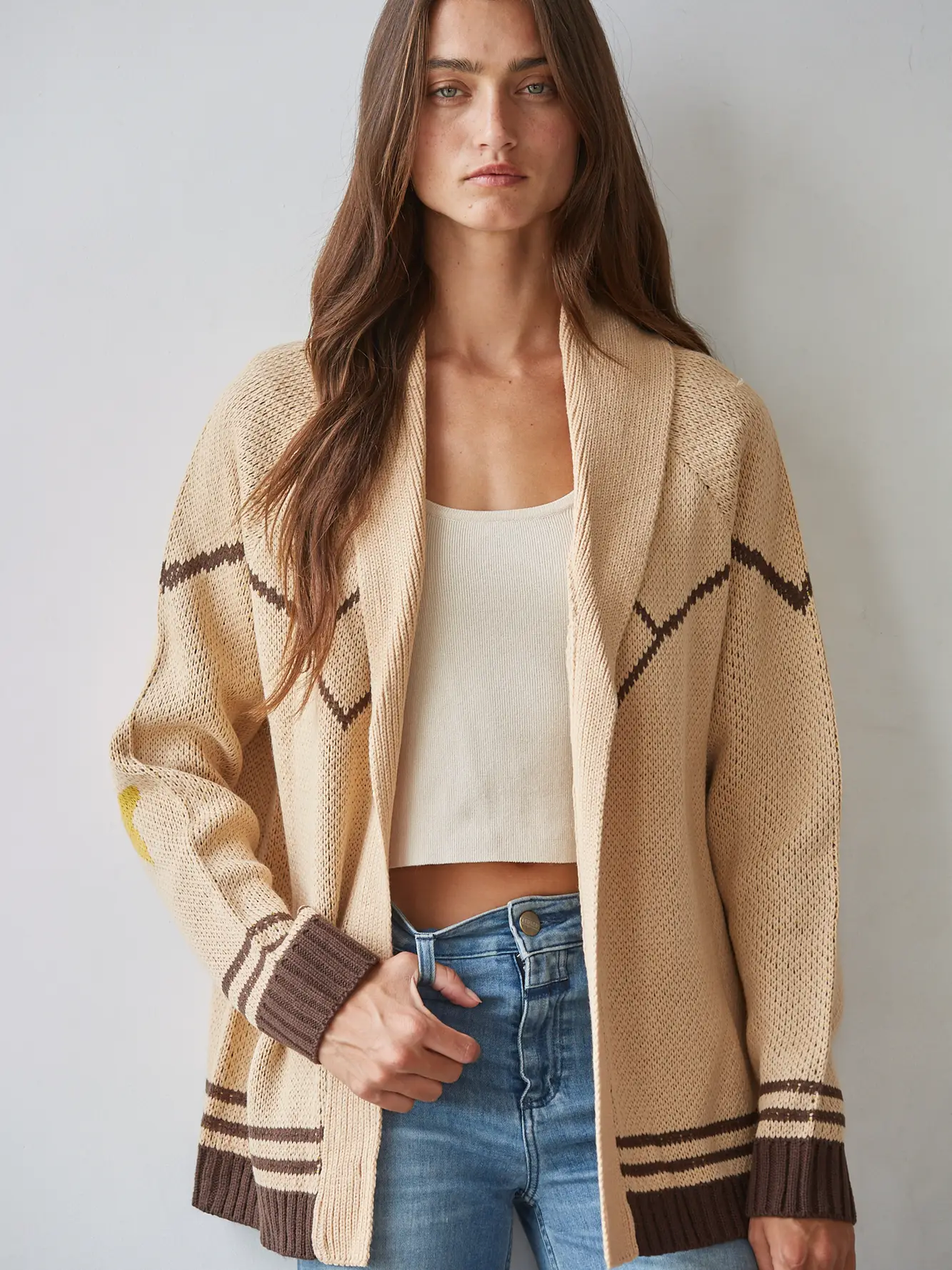 Knit Sweater Cardigan Top with Star and Horse Detail
