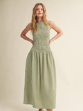 Mini Gingham Pattern Sleeveless Long Dress - GREEN