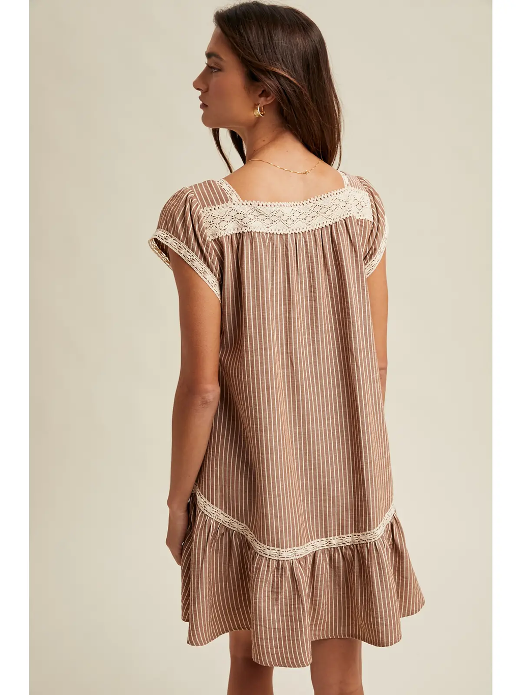 Striped Mini Dress with Lace Trim Detail