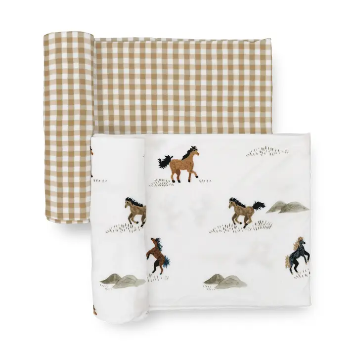 Stretch Knit Swaddle Blanket  2 Pack - Wild Horses