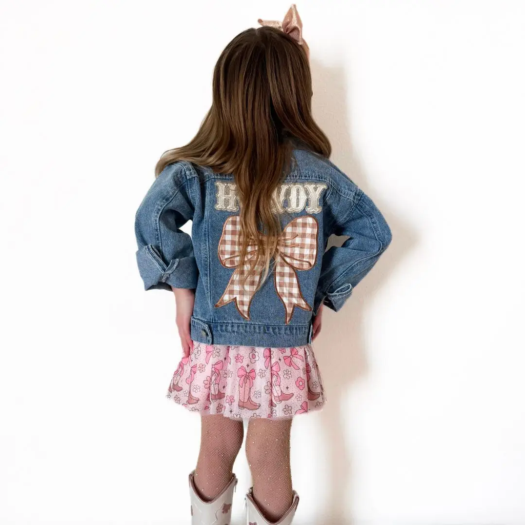 Howdy Gingham Bow Patch Denim Jacket - Western Apparel