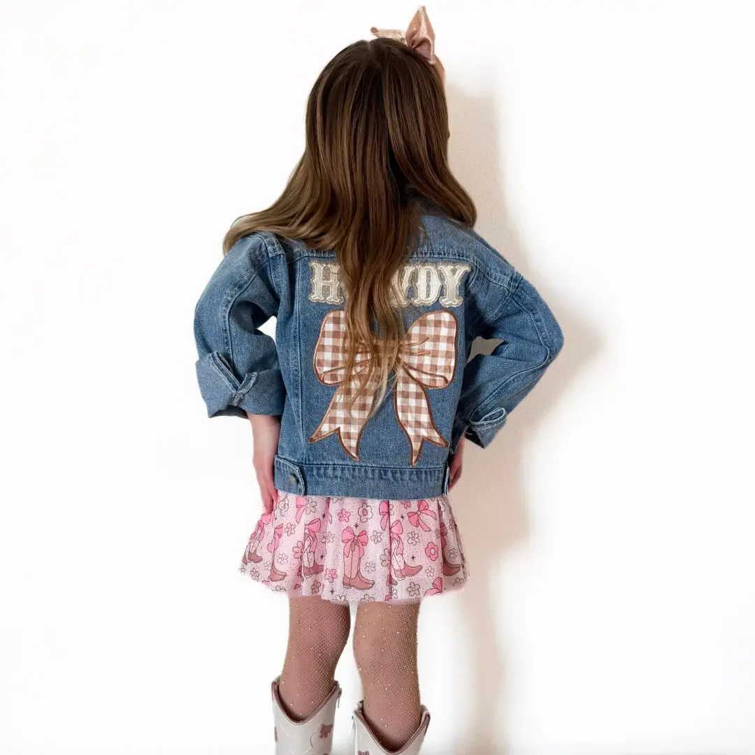 Howdy Gingham Bow Patch Denim Jacket - Western Apparel