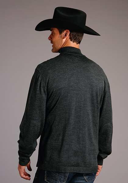 MENS SWEATER STETSON ELBOW PATCH KNIT IN GREY