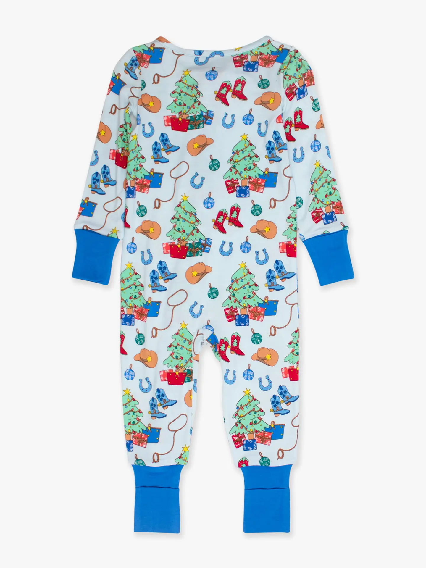 Softsnooze™ Baby Bamboo Viscose Blue Yuletide Yeehaw Convertible One Piece Footie Pajama