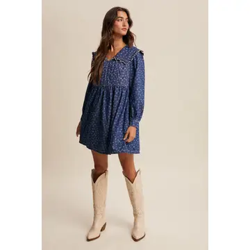 Quilted Yoke Denim Mini Dress