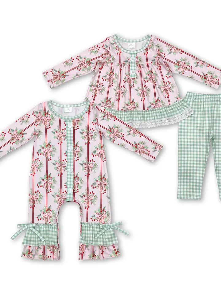 Pink Bow Berry Ruffle Baby Girls Christmas Romper