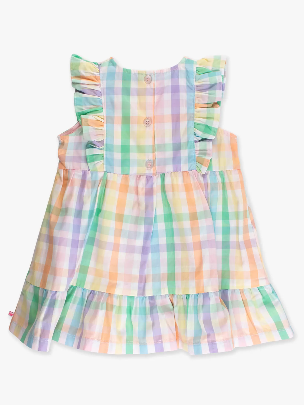 Girls Poppy Rainbow Plaid Pinafore Bow Dress