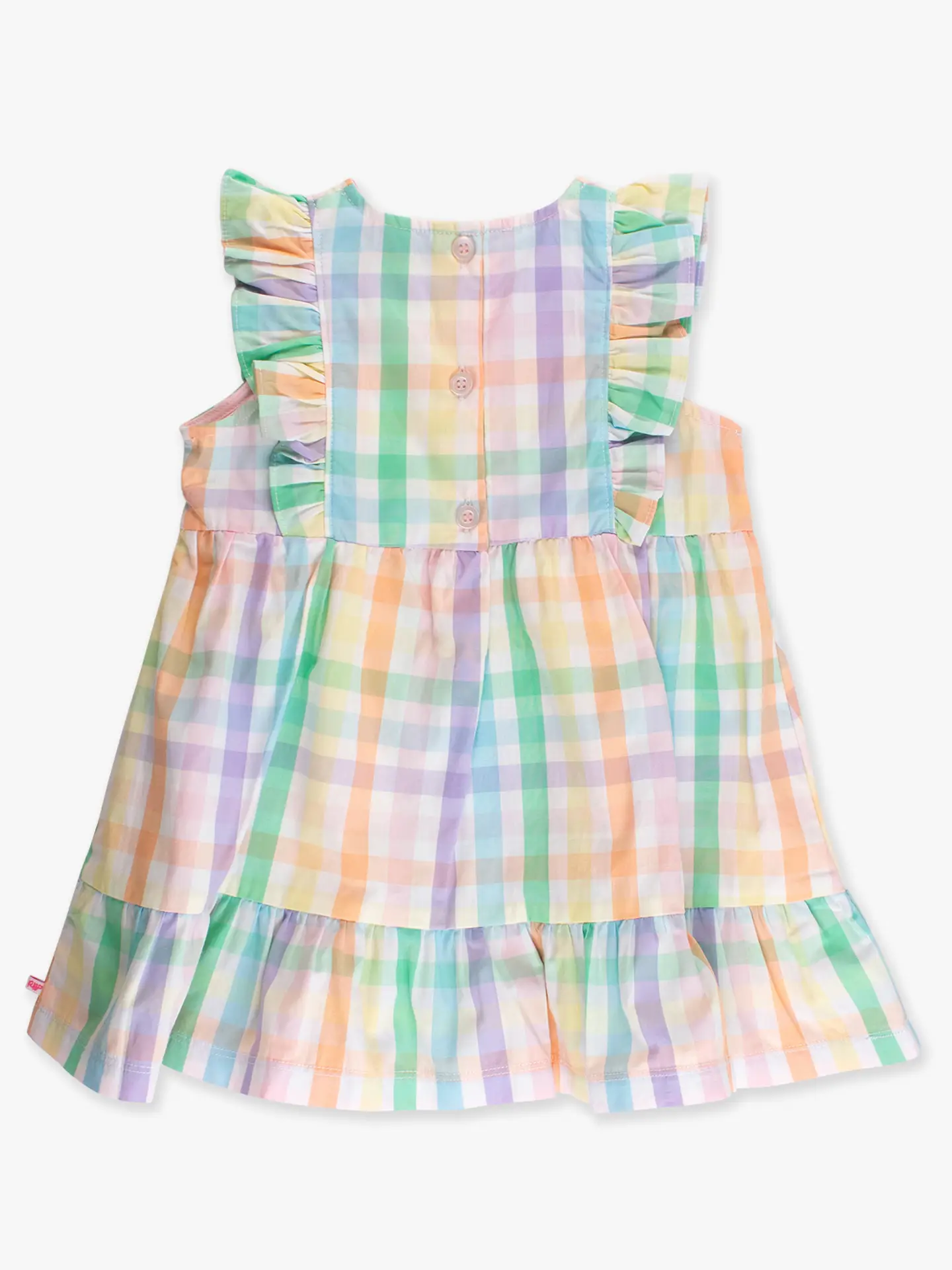 Girls Poppy Rainbow Plaid Pinafore Bow Dress