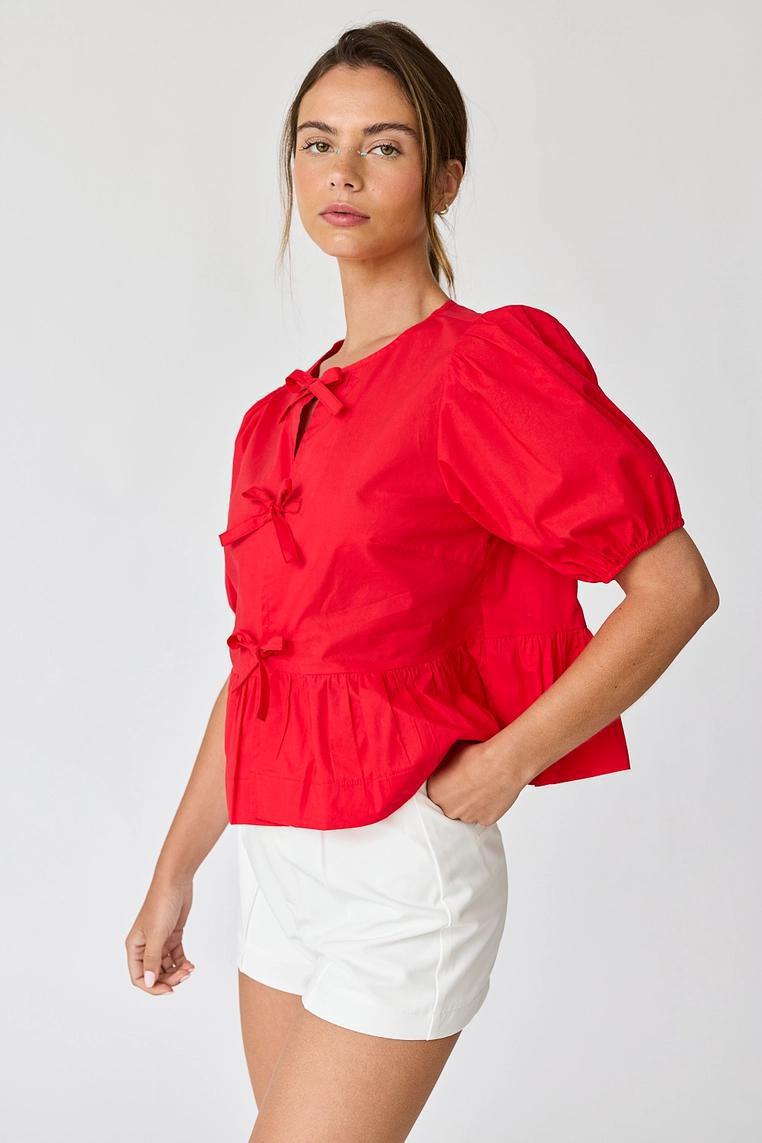 Hailey Bow Tie Detailed Blouse - Red