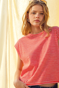 Stripe Pattern Slub Top - Cherry White