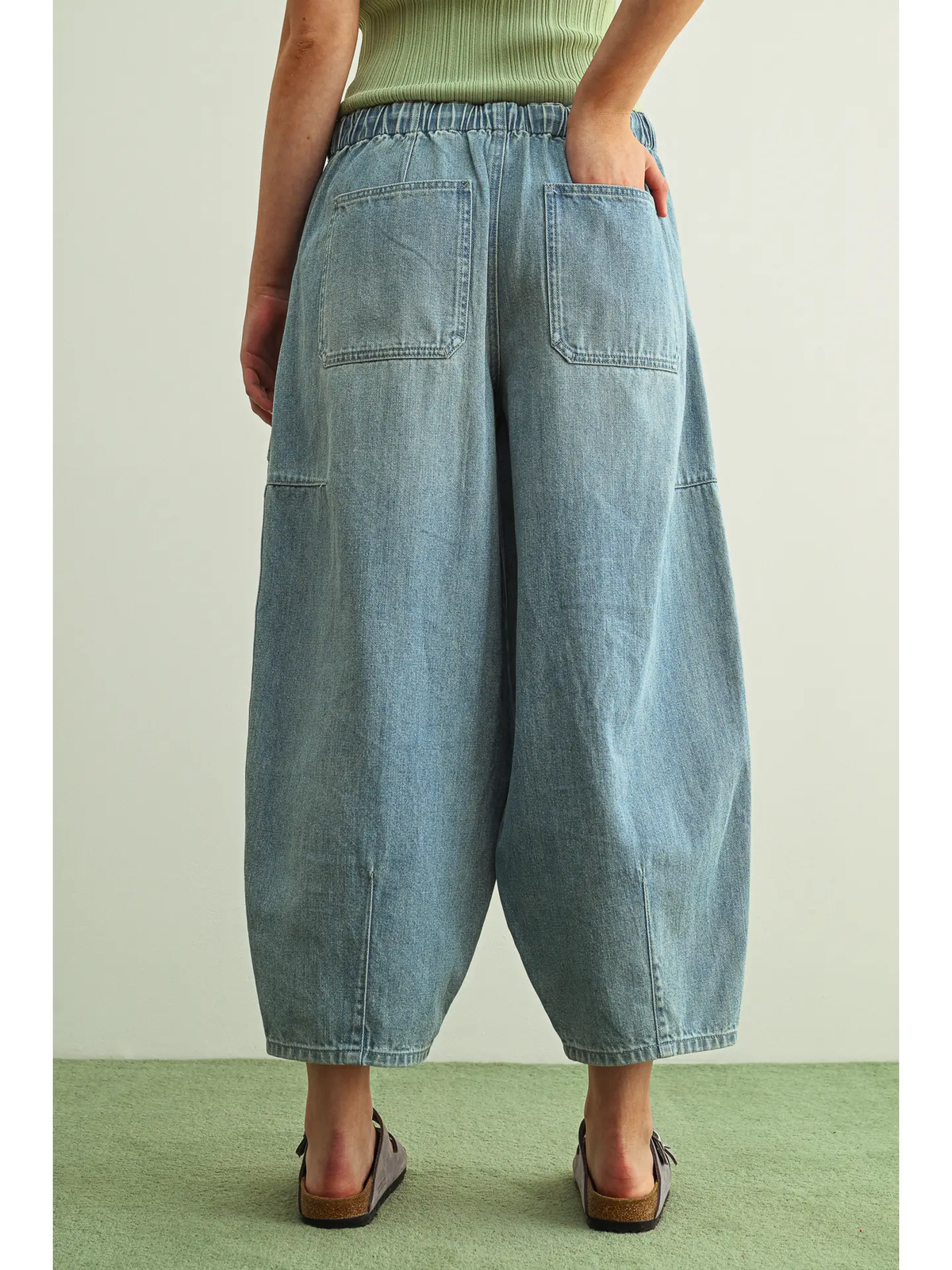 Soft Denim Barrel Pants with Self Belt