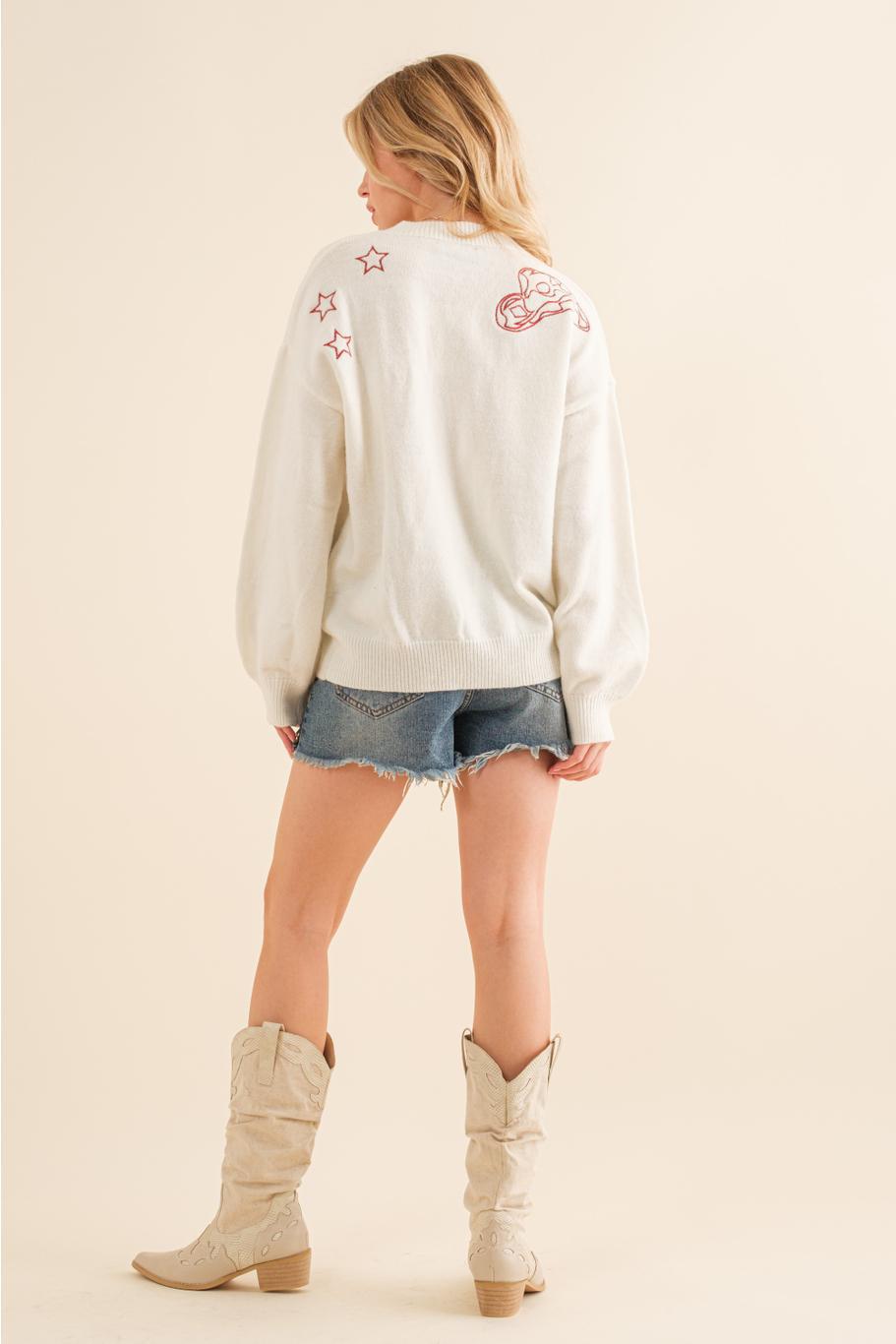 Western Cowgirl Pullover Top - Off White