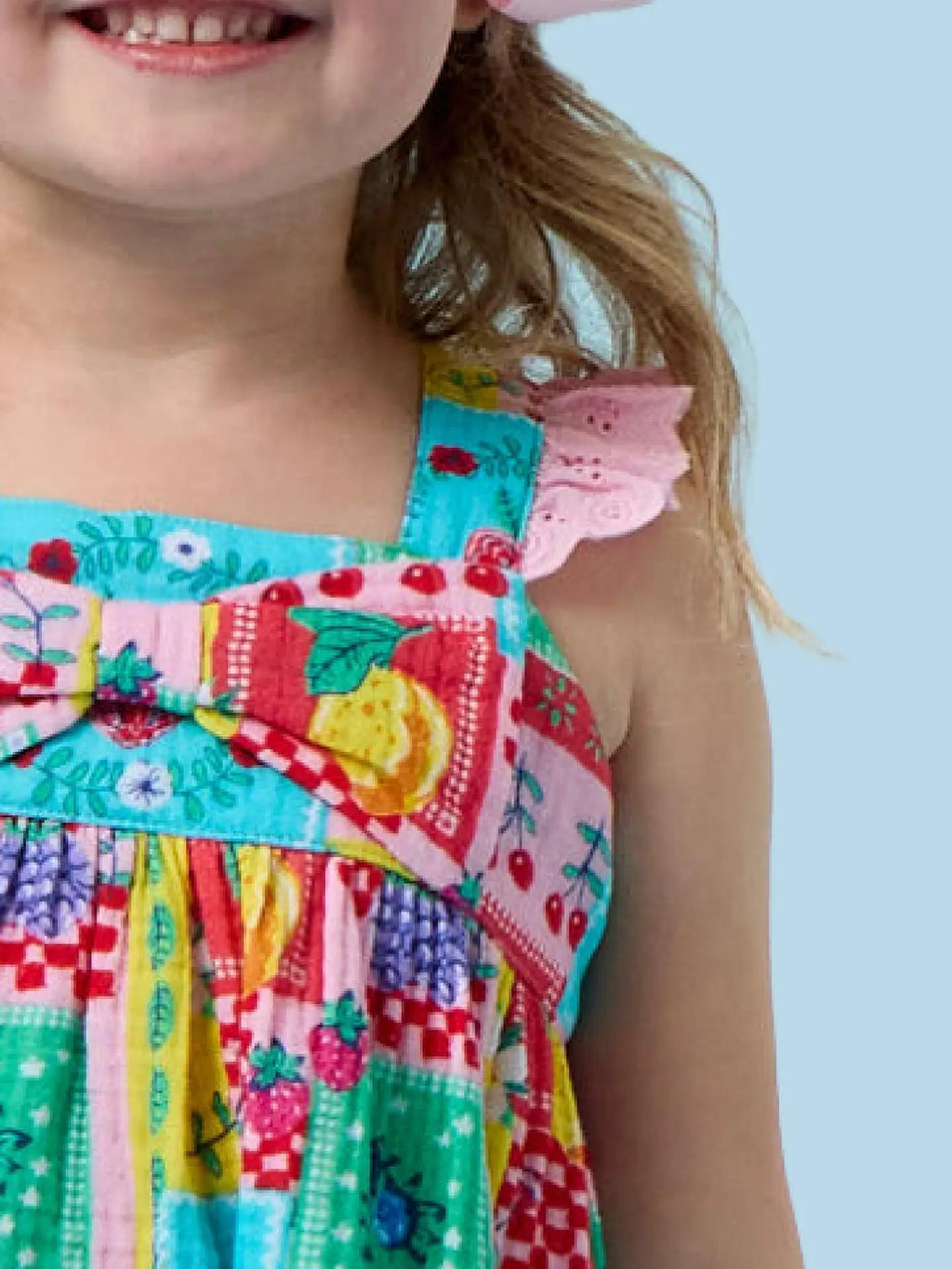 Girls Picnic Party Patchwork Cotton Gauze Flutter Bow Woven Dress