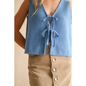 Tied Front Knitted Vest - Blue