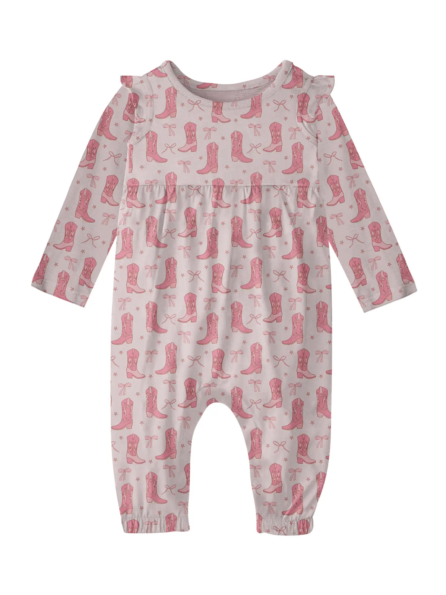Cowgirl Boots & Bows - Ls Flutter Romper