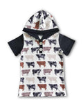 SHORT SLEEVE COW HOODIE SHIRT