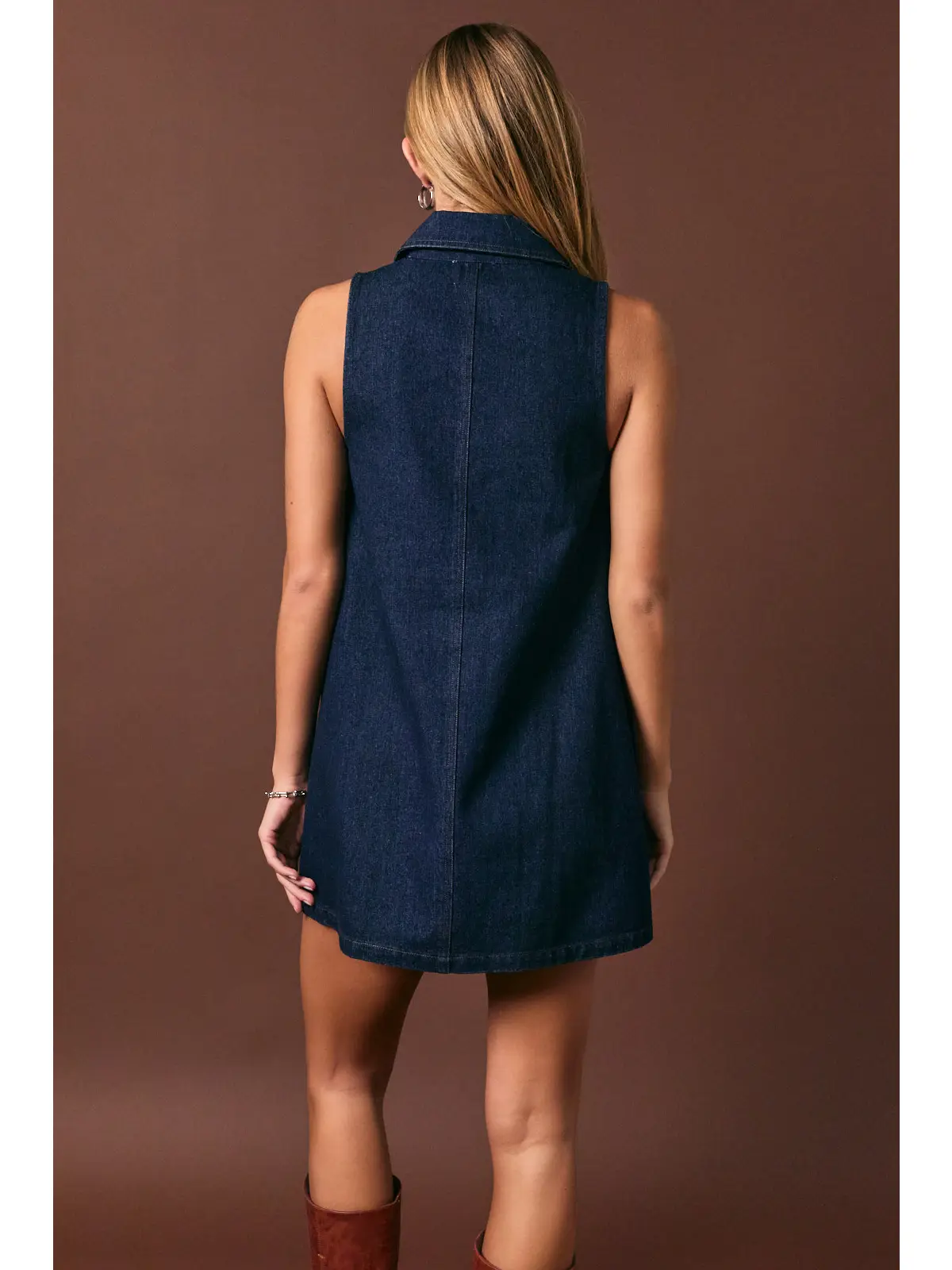 Collared Sleeveless Button Down Denim Dress