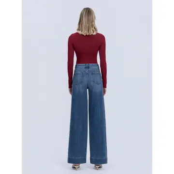 Super High Rise Trouser Hem Baggy Wide Leg Jeans