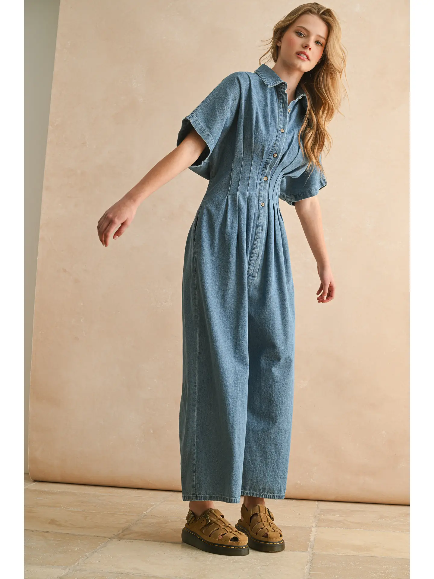 Chambray Denim Button Down Jumpsuit