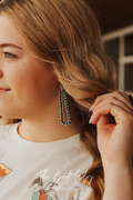 ROUNDED LONG TRIANGLE EARRINGS WITH TURQUOISE DOTS