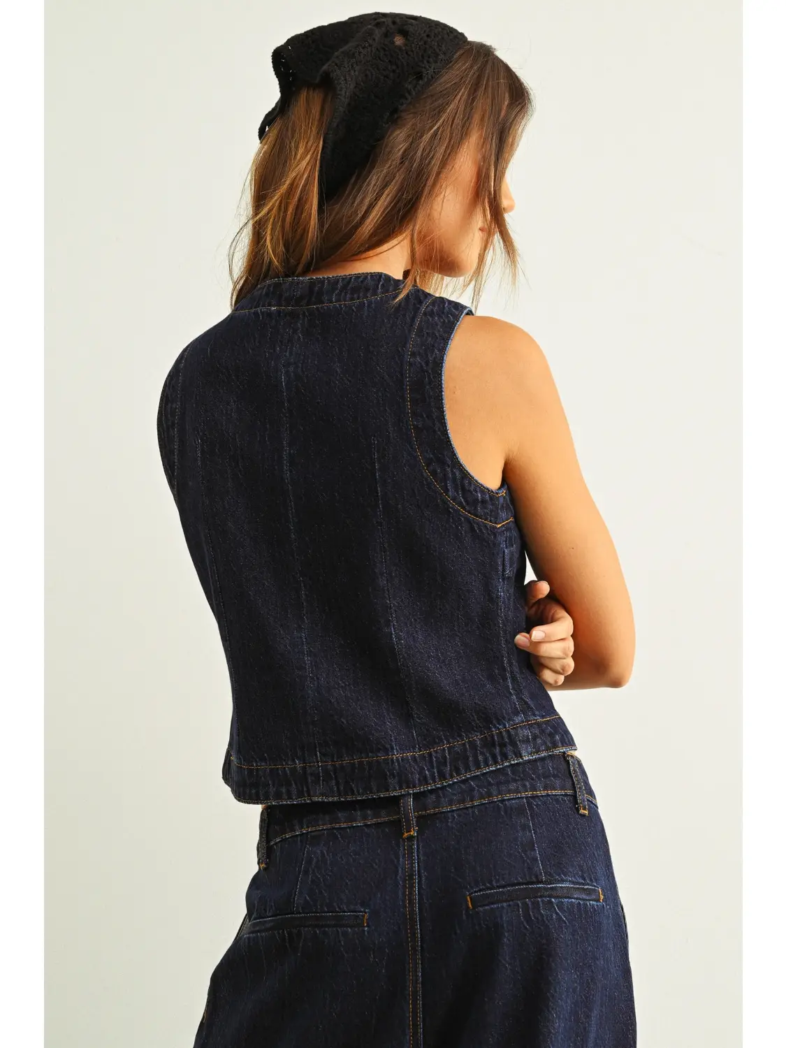 Indigo Denim Button Front Vest
