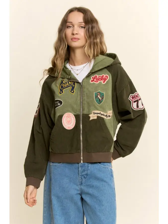 Vintage Patchwork Corduroy Hooded Jacket