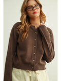 Simple Button Front Round Neck Sweater Cardigan - BROWN