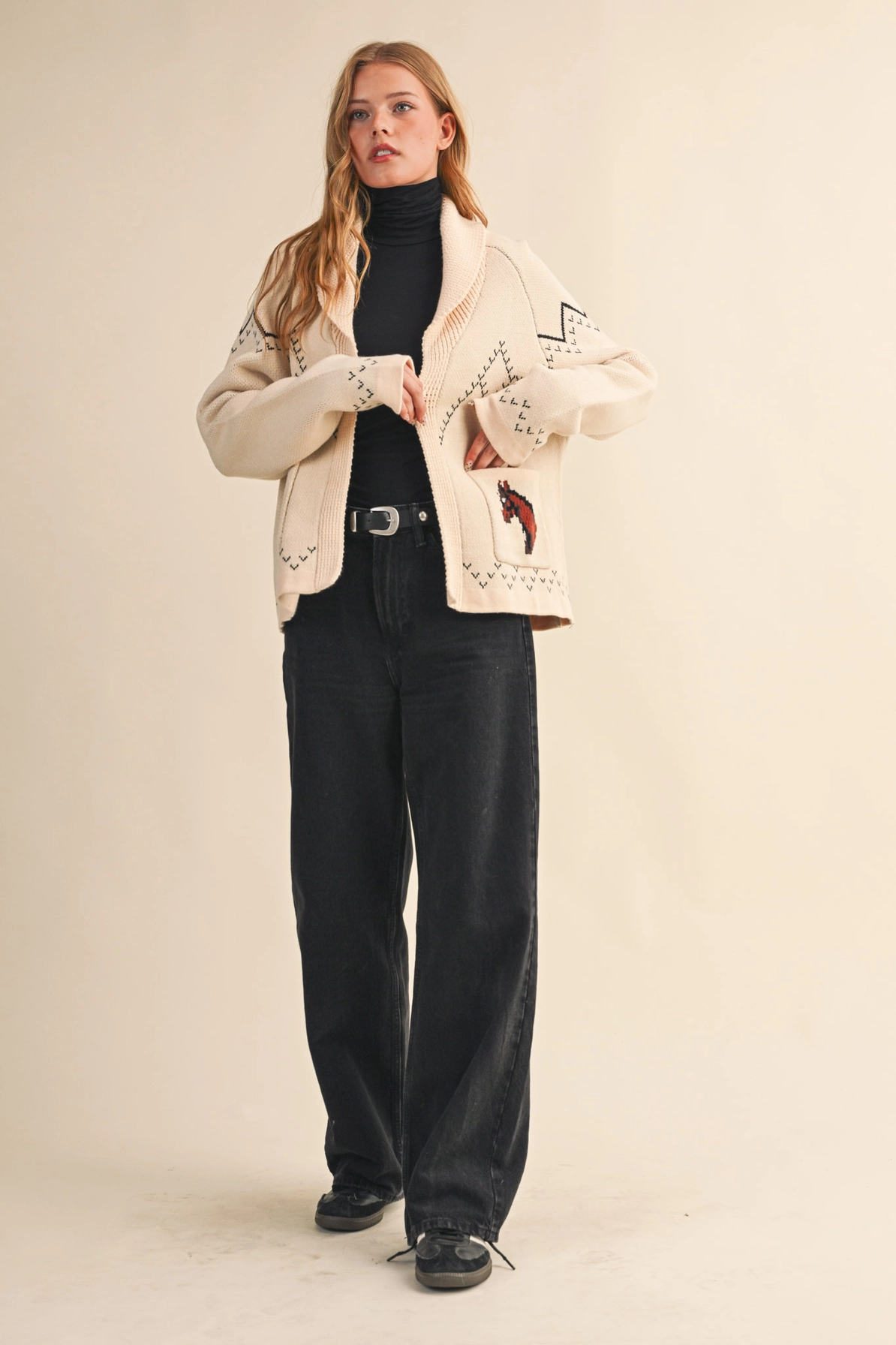 Horse Knit Sweater Cardigan - Beige Taupe