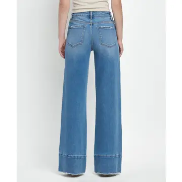 High Rise Raw Hem Wide A Line Jeans - LEGITIMATE