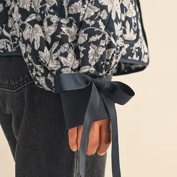 Floral Quilted Jacket with Ribbon Detail MJK3622 - navy floral
