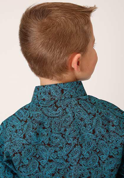 BOYS L/S SHIRT   AMARILLO SNAP ALLOVER PRINT  1377 BLUE AGAVE PAISLEY