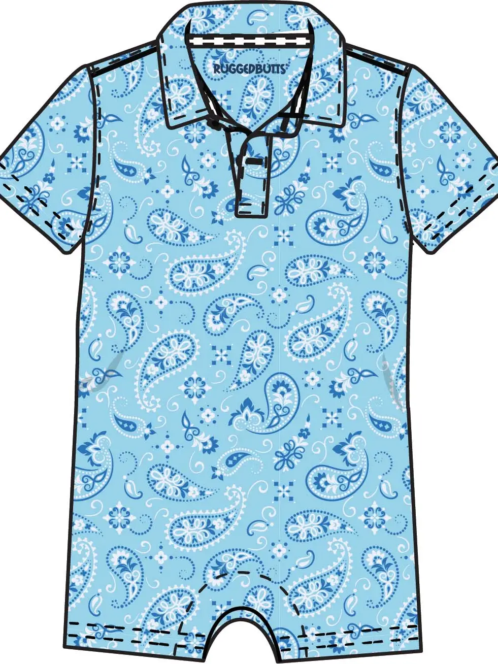 Baby Boys Blue Western Bandana Performance Polo Romper