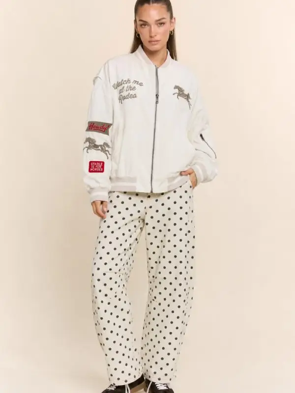 Retro Rodeo Embroidered Bomber Jacket - CREAM