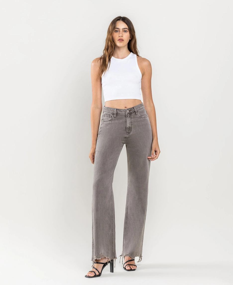 90's Vintage Super High Rise Hem Detail Flare Jeans - Smokey Olive