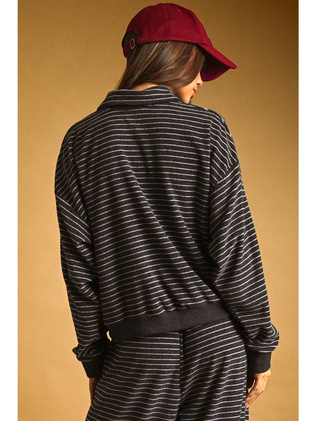 Striped Towel Fabric Half Zip Pullover