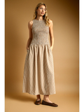 Mini Gingham Pattern Sleeveless Long Dress - MOCHA