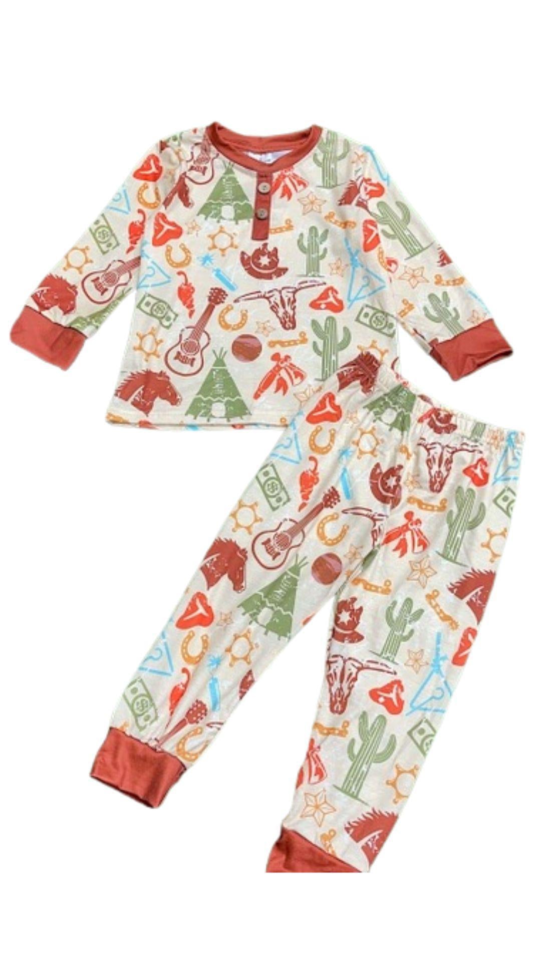 BRONCO, COWSKULL, GUITAR, MULTI PRINTED PAJAMAS SET