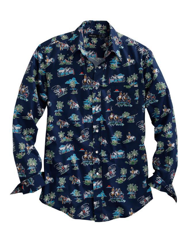 MENS L/S SHIRT TIN HAUL Y/D ALLOVER PRINT - SNAP 01070 COWBOY TROPICS 10-001-0064-0216 BU
