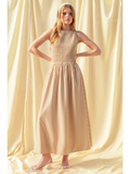 Striped Fabric Smocking Top Long Dress