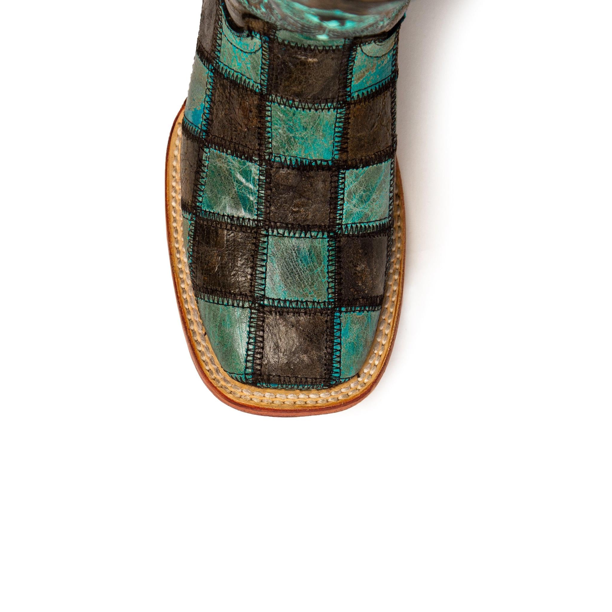 Ladies Patchwork Blk/Teal S-Toe