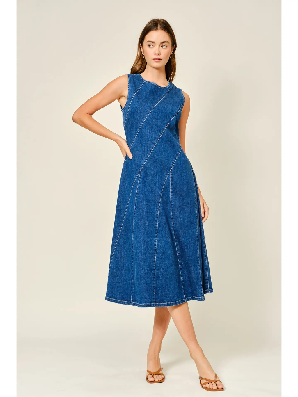 Stretch Mermaid Line Denim Midi Dress